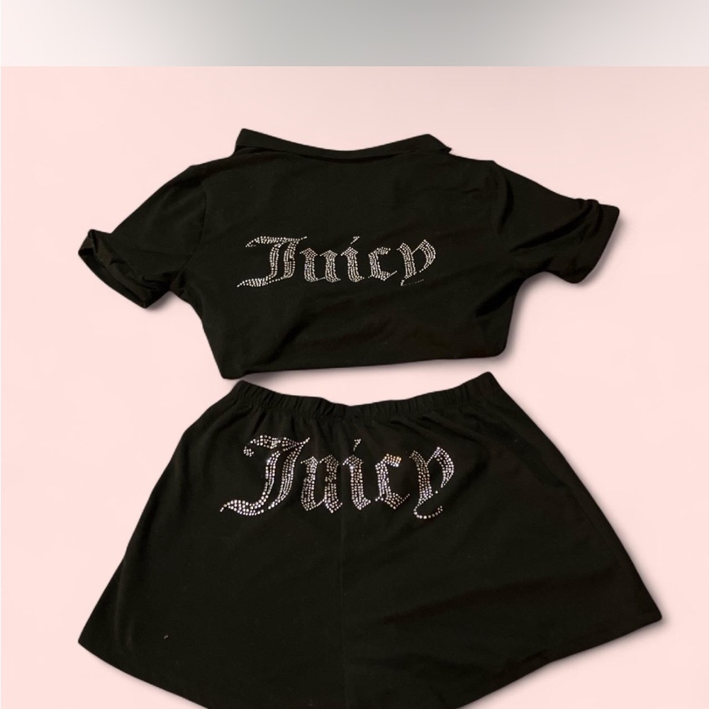 Juicy Couture Black Rhinestone Set sz M Y2K
